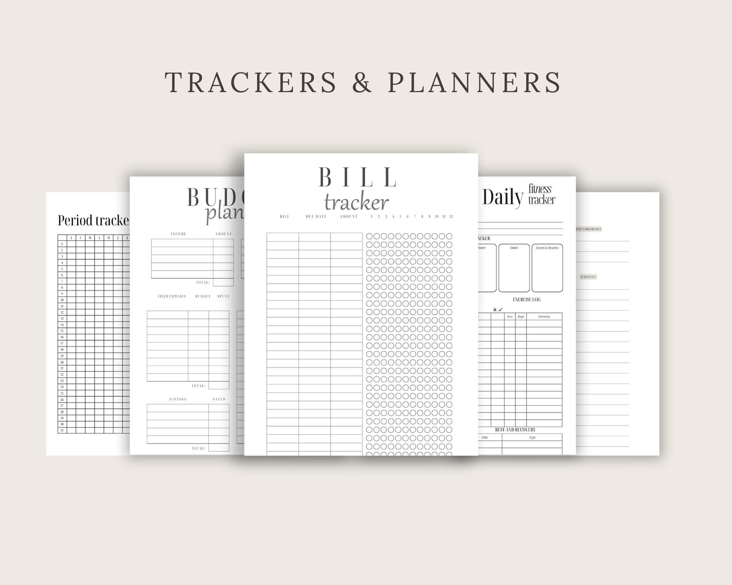 three sheets of paper with the words trackerrs and planners on them