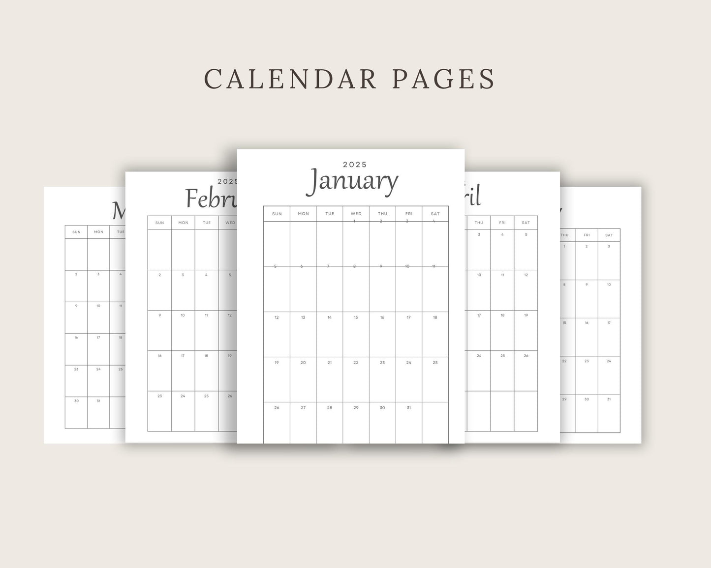 a set of three calendar pages with the month numbers on them