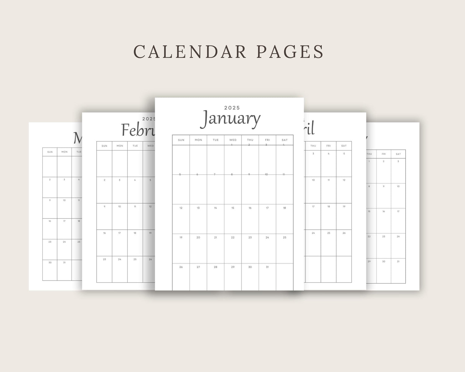 a set of three calendar pages with the month numbers on them