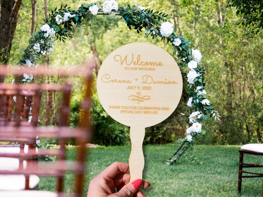 Custom Personalized Wooden Hand Fans for Wedding or Event, Wedding fan favors, Outdoor ceremony fan, Gift for guests, Engraved Gift