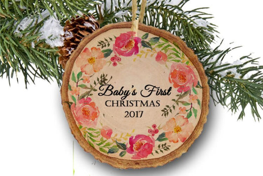 Baby's first Christmas ornament Baby Girl Ornament Christmas Ornaments Girl Baby Shower gift wreath new baby ornament gift rustic ornaments