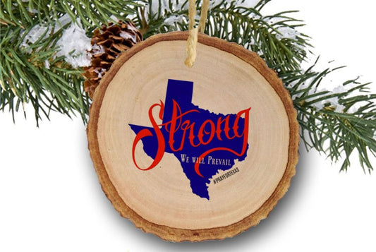 Texas Strong, Hurricane Harvey Relief, Hurricane Harvey Gifts, Tree Slice Ornament, Rustic Ornaments, Christmas Tree Ornaments, wood slice