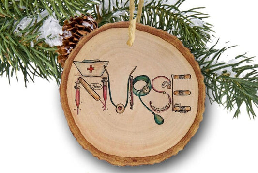 Nurse ornament, Christmas gift, RN,Registered nurse gift, gift for nurse,Tree Slice, Wooden Rustic