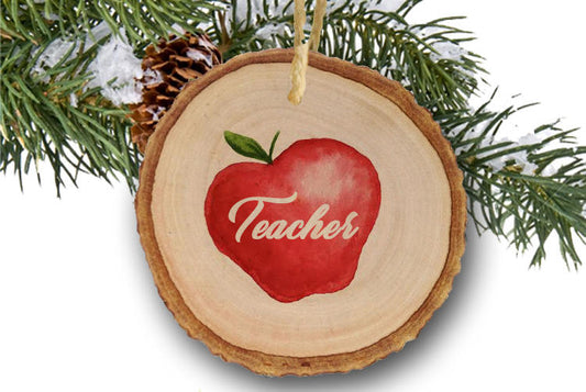 Teacher Ornament Teacher Gift Christmas Gift Teacher Appreciation Gift ,Tree Slice, Wooden Rustic