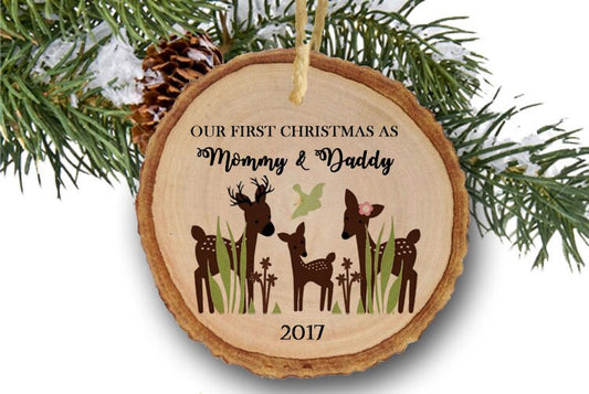 Our First Christmas as Mommy and Daddy Ornament, First Christmas as mom and dad, parent first Christmas Wood slice ornament rustic wooden