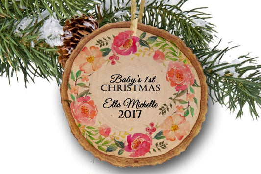 Personalized Baby's first Christmas ornament Baby Girl Ornament Christmas Ornaments Girl Baby Shower gift wreath new baby ornament gift