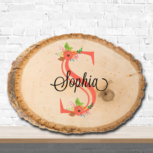 Custom personalized Nursery Decor, Custom Monogram, Floral Name Sign, Wood Slice Art, Nursery Wall Art, Personalized Baby gifts, Rustic Sign