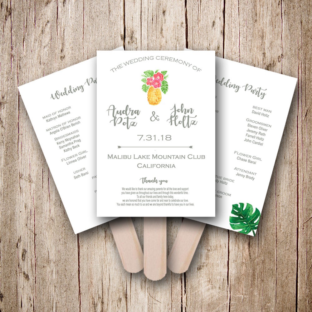 Pineapple Wedding program fans, Tropical wedding program fans Personalized wedding fans, Wedding program fans, wedding fan, fans for wedding