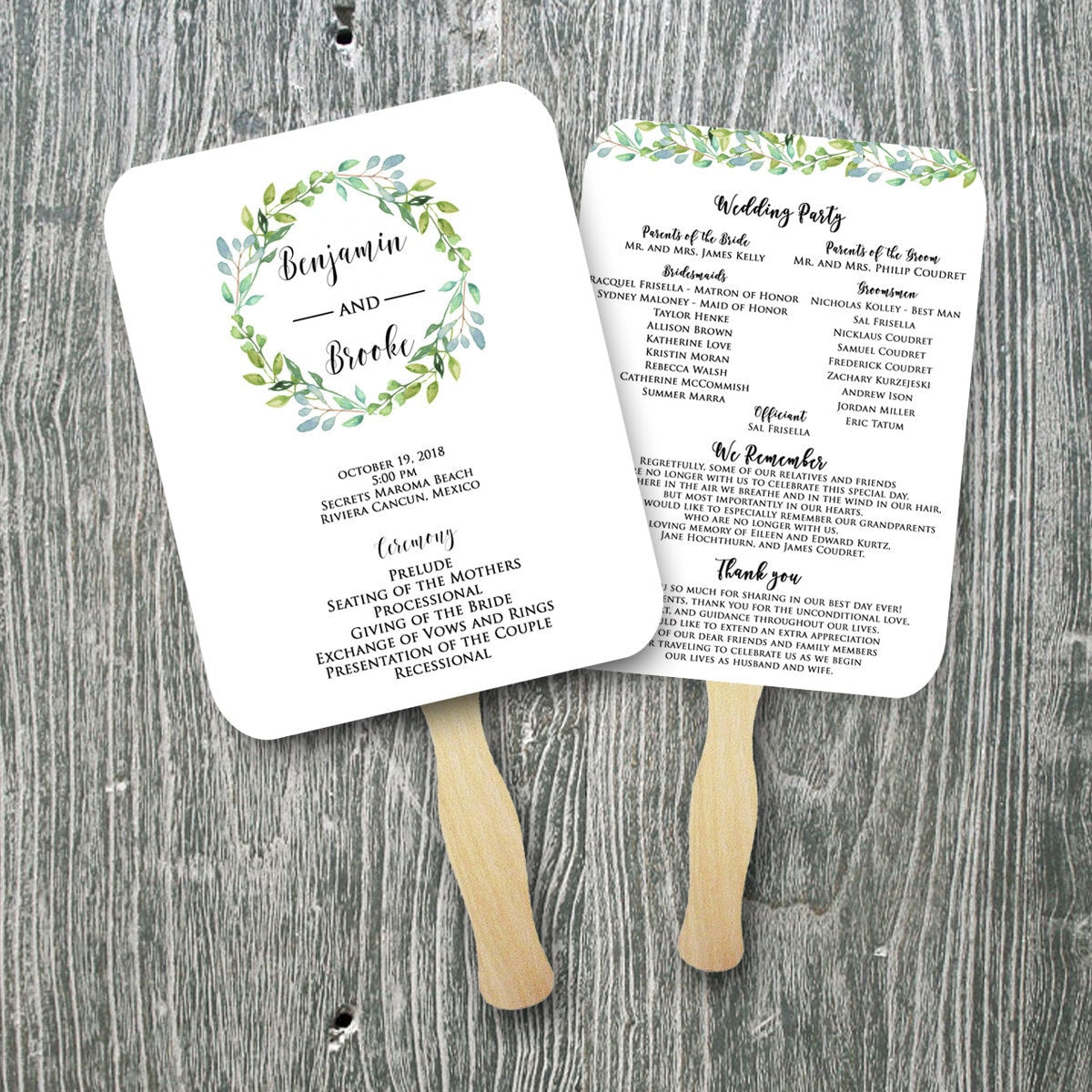 Wedding fans, Wedding fan, Wedding program, Green wreath, Wedding program fan, Wedding fan program, wedding programs, Fully assembled fans