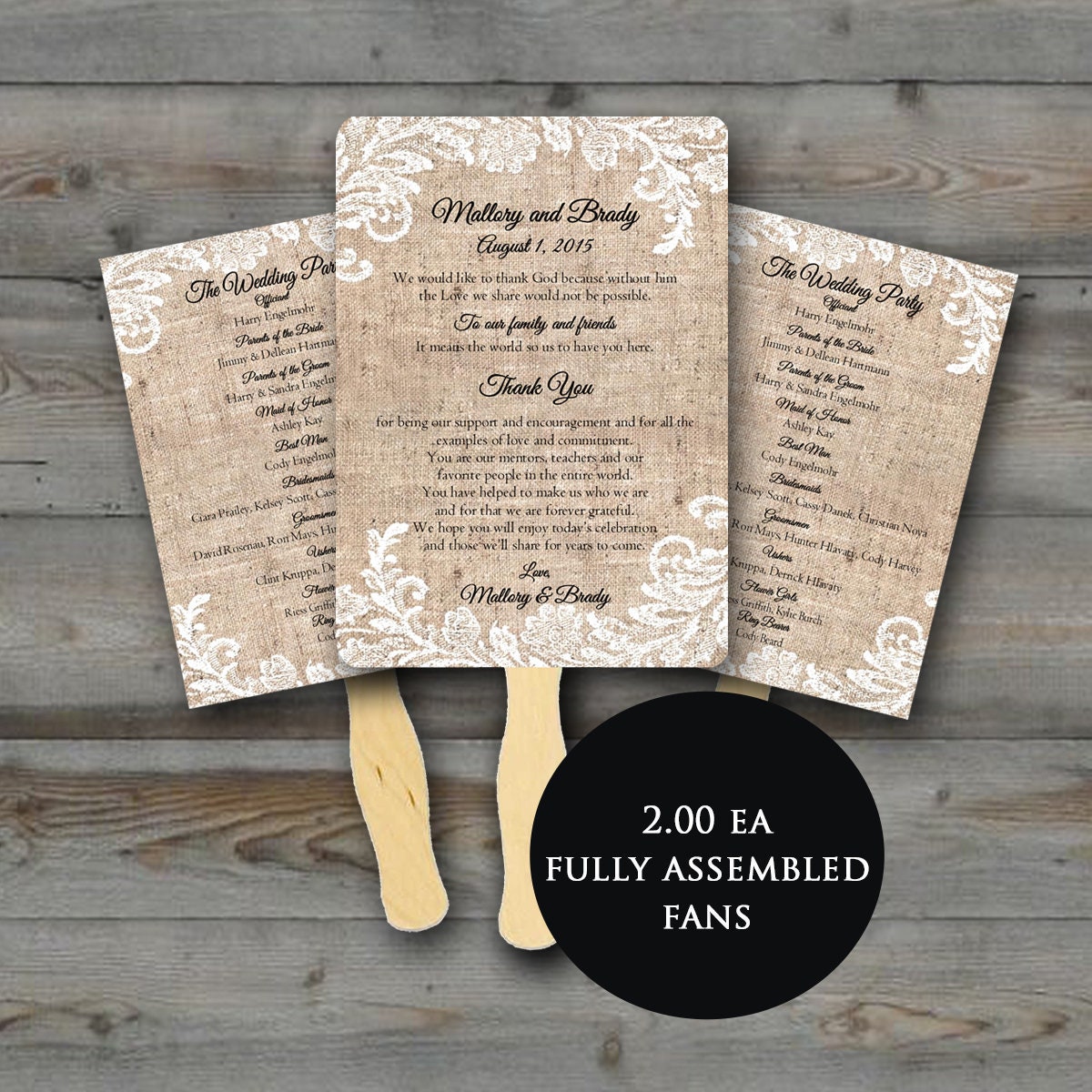 Wedding Program Fan, Rustic Wedding fan, Wedding fans, Wedding Fan Program, wedding programs, wedding program, Fully assembled