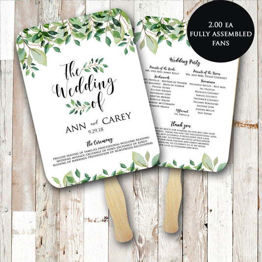 Greenery wedding program, Wedding fan, wedding fan program, rustic program, ceremony program, greenery wedding, wedding fans, assembled