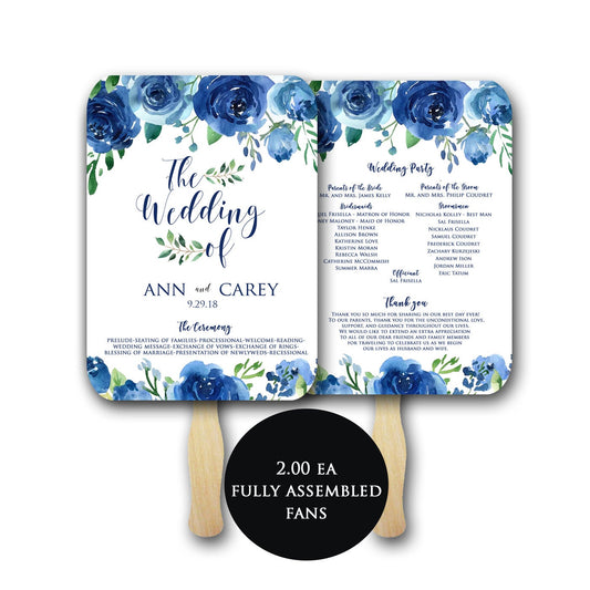 Wedding Program Fan, navy blue, Wedding fans, Wedding program fan assembled, wedding fans, fans for wedding, wedding fan program