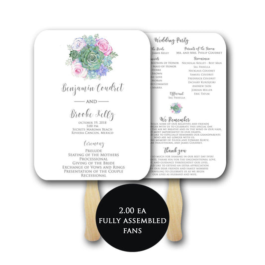 Wedding program fan assembled, Succulent wedding, Wedding fans, fans for wedding, Ceremony Program, Wedding ceremony, Fan program