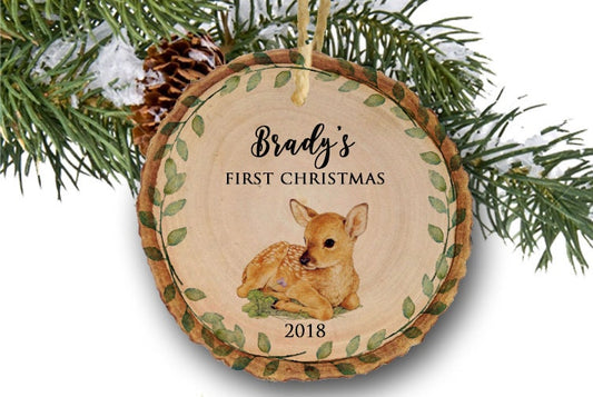 Baby's First Christmas Deer wood ornament, gift for baby's 1st christmas, baby boy, baby girl