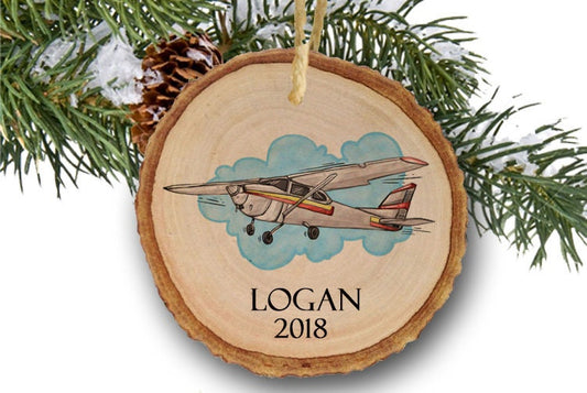 Personalized Airplane Christmas Wood Slice Ornament, Wooden Ornament