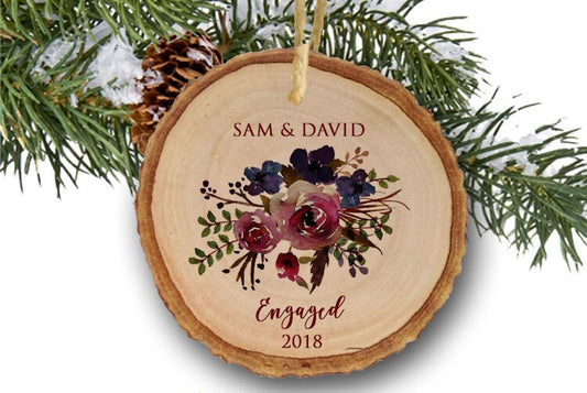 Engagement Ornament| Rustic Ornament| Engagement Gift| Personalized Ornament| First Christmas Engaged| Christmas Ornament|Wooden ornament