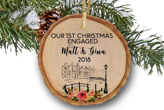 Engagement Ornament - Personalized With Names and Date - Engagement Gift or Christmas Gift, Custom Christmas Engaged Ornament