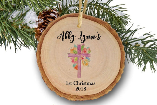 Personalized Christmas Ornament For Newborn, New Baby Christmas Tree Ornament Christmas Gift For Girl,  Cross First Christmas Decoration