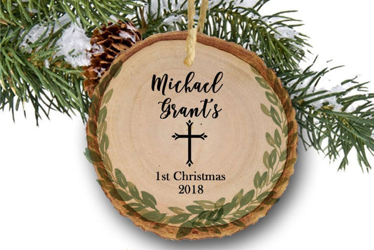 Personalized Christmas Ornament For Newborn, New Baby Christmas Tree Ornament Christmas Gift For Boy,  Cross First Christmas Decoration