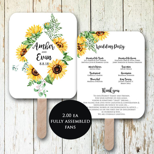 Sunflower wedding programs,  wedding program fan, wedding fans, wedding program fans, personalized wedding fans, fall wedding