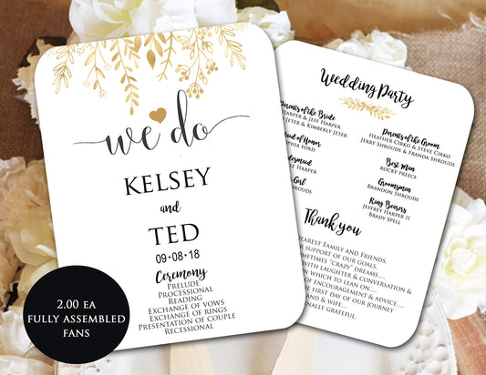 Wedding fans, Wedding fan, Wedding program, Gold and White, Wedding program fan, Wedding fan program, wedding programs, Fully assembled fans