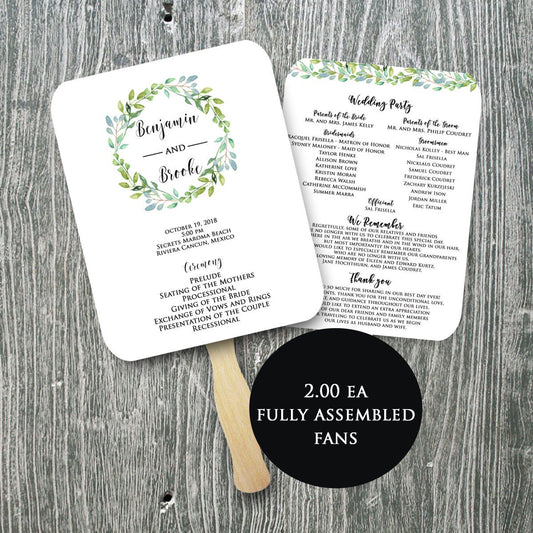 Wedding fans program assembled, wedding fans rustic, printed program, personalized fans, wedding hand fans, fan programs