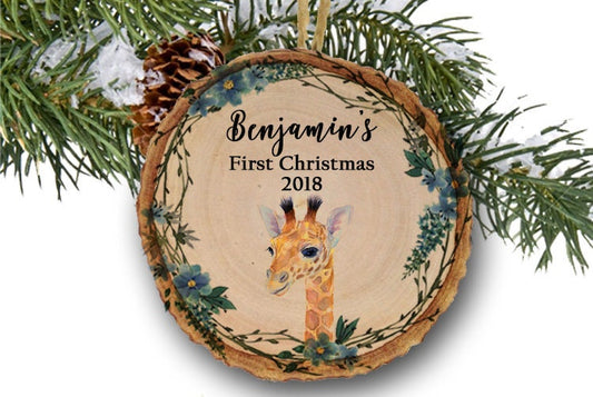 Personalized Baby Ornament, Baby's First Christmas Ornament, Baby Shower Gift, Gift for Baby Girl Boy, Christmas Baby Giraffe Ornament