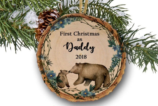 First Christmas As A Daddy Personalized Christmas Bauble - Personalized Dad Christmas Tree Decoration - Holiday Ornament, wood slice