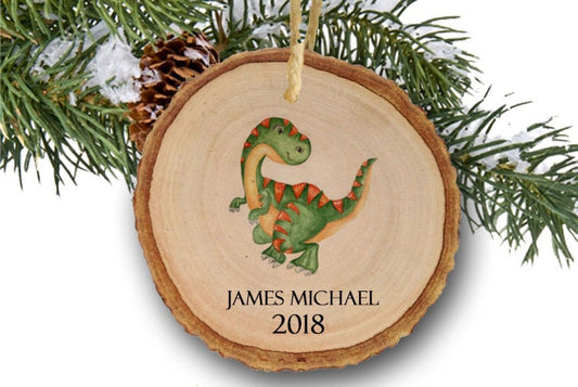 Personalized Dinosaur Ornament, Watercolor Dinosaur, Baby Ornament,Wood Slice Ornament, Wooden