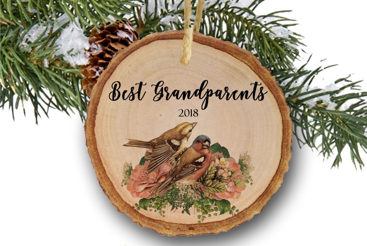 Best Grandparents Personalized Christmas Ornament, Pregnancy Announcement Ornament, Grandparent Christmas Ornament Birds Wood Slice Ornament