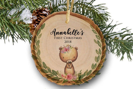 Babys First Christmas Ornament Personalized New Baby Gift Babys First Christmas Ornament Girl Baby Ornament Baby Christmas Ornament Bear