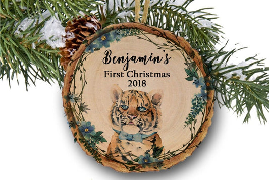 My First Christmas tiger wood slice ornament | adorable 1st Christmas keepsake | holiday ornament, wooden ornament