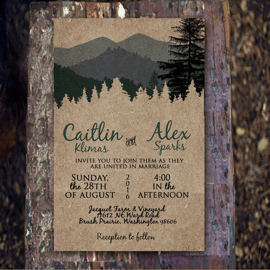 Custom Woodland Wedding Invitation with RSVP, Woodsy Wedding, Forest Wedding, Camp wedding, country wedding, Rustic Wedding, Wedding Shower