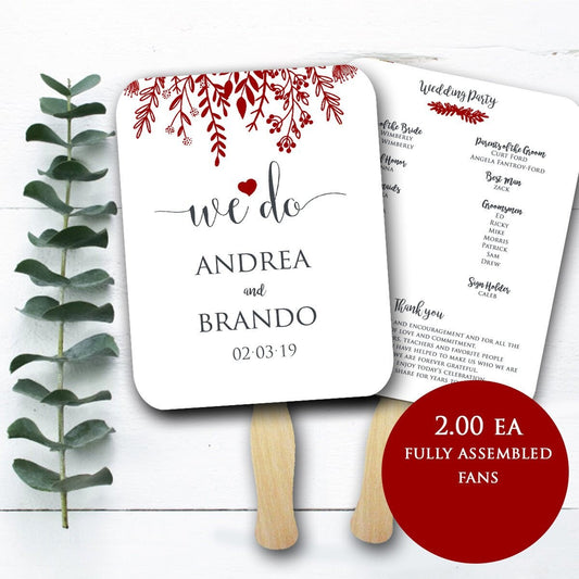 Wedding Program Fans Wooden Sticks Included - Wedding Program Fans - Printed Ceremony Wedding Fan - Simple Wedding Ceremony Fans-ANY COLORS