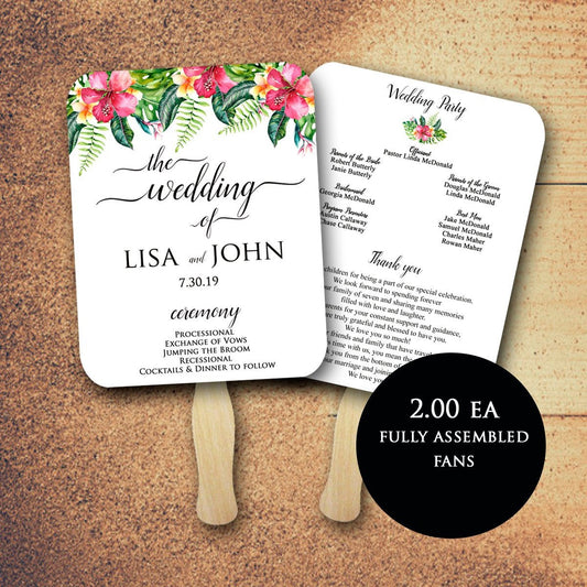 Tropical Wedding fans, Destination wedding fan, wedding fans, wedding program fans, fans for wedding, personalized, summer wedding, printed