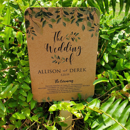 Kraft Greenery wedding program fan, wedding fan program, wedding fan,  rustic program, ceremony program, wedding fans, fully assembled