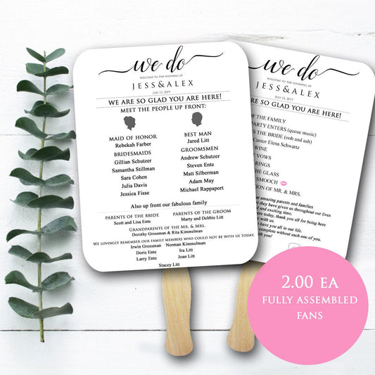 Wedding fans, Wedding program fan, Minimalist, Rustic Wedding, Wedding program, fans for wedding, fully assembled, wedding hand fans