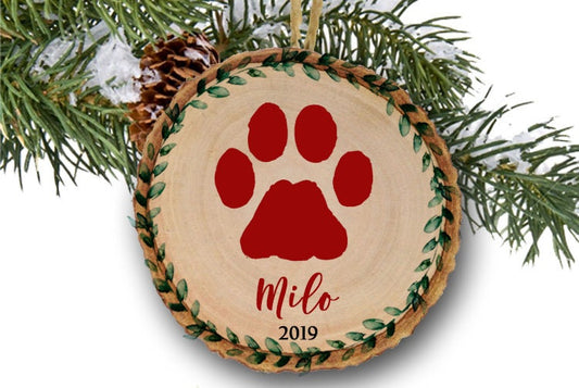 Christmas Dog Ornament, Dog Paw Print Ornament, Rustic Personalized Dog Ornament-Personalized Dog Christmas Ornament