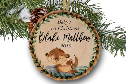 Sea Otter Ornament, First Christmas Ornament, Baby Boy ornament, Baby girl, Personalized Christmas Ornament, Baby gift, Wooden Ornament