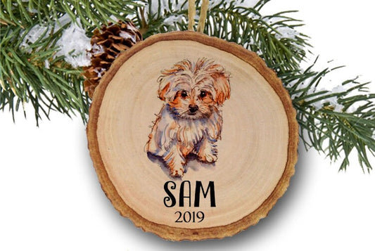 Maltese Ornament, Personalized Christmas Ornament, Dog Ornament,  wood slice ornament, wooden ornament