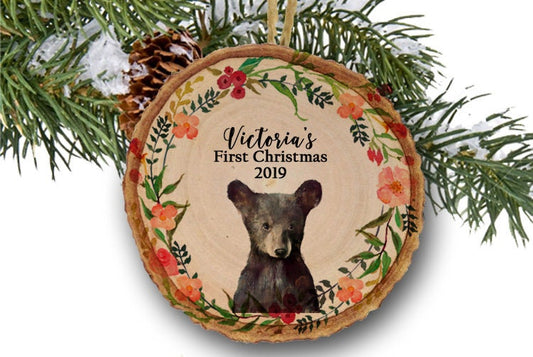 Baby's first Christmas ornament / Christmas ornament / first Christmas / baby ornament / baby bear ornament / girl ornament / wooden