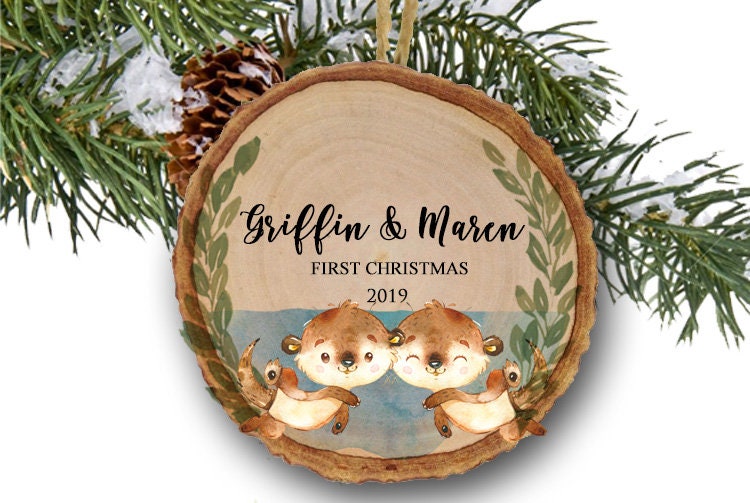 Personalized Christmas Ornament, Sea Otter, Twin's 1st Christmas, Watercolor, Baby's 1st Christmas 2019, Baby Boys Ornament