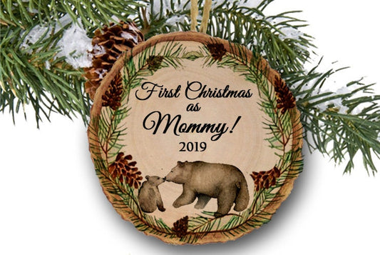 First Christmas As A Mommy Bear Personalized Christmas Ornament - Personalized Mom Christmas Tree Decoration - Holiday Ornament, wood slice