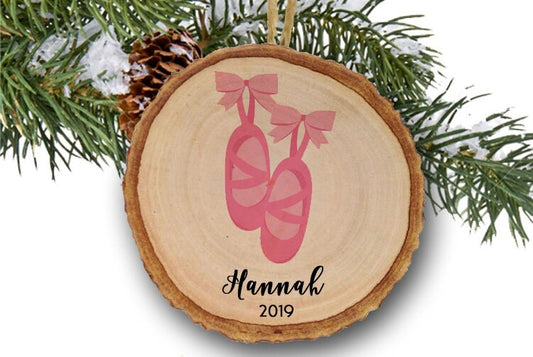 Girl Christmas Ornament, ballerina ornament, Keepsake Ornament, ballet ornament, personalized ornament, little ballerina shoes - wooden