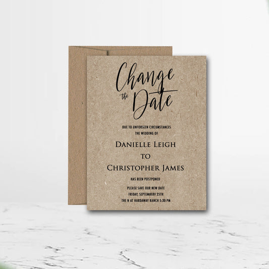 KRAFT Change the Date Card | Change the Date Card | Change Our Date | Wedding Date Change | Printed or Digital