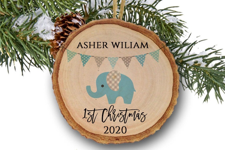 Baby's FIRST Christmas ornament. Baby Elephant Christmas ornament. Personalized Christmas ornament. Baby's first Christmas.