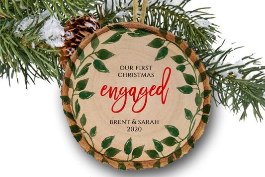 Engaged Ornament 2020 Personalized with Names and Date for First Christmas Engaged - Engagement Announcement Gift for Newly Engaged Couple