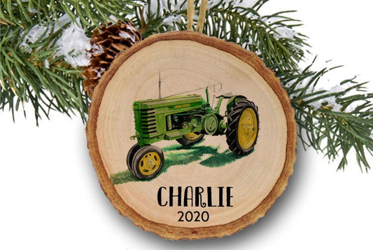 Personalized Christmas ornaments, John Deere Ornament, Christmas ornaments 2020, Tractor ornament, Wood slice ornament