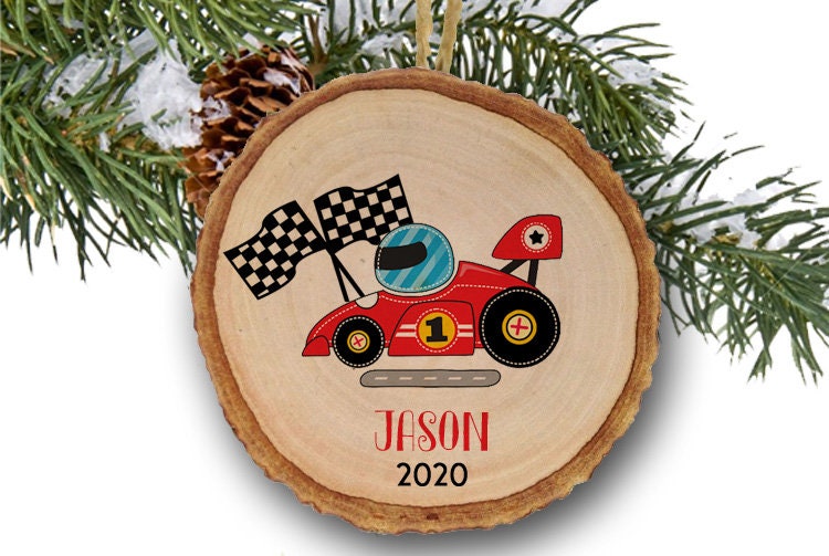 Race Car Christmas Ornament; Personalized Racecar Ornament; Racing Christmas Ornament