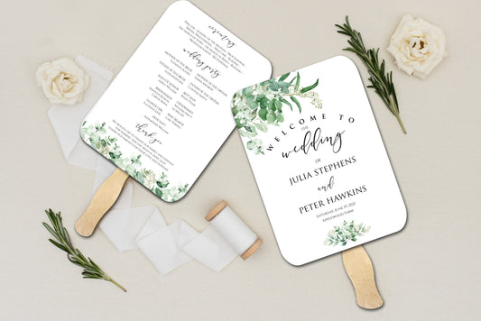 Wedding fans, Greenery Wedding, Summer Wedding, Printed and Assembled - Free Shipping